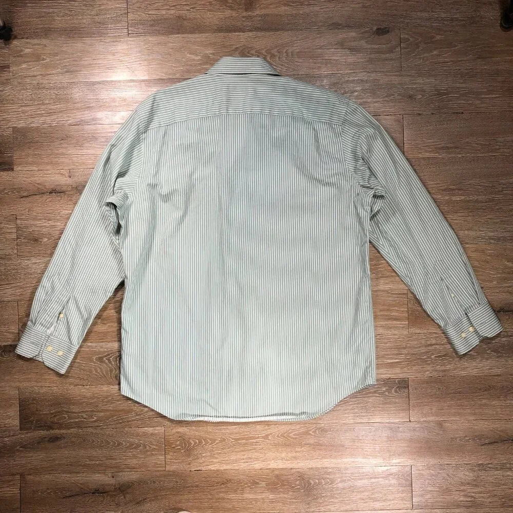Banana Republic Mens Large Green White Long Sleeve Dress Shirt Size 16-16 1/2